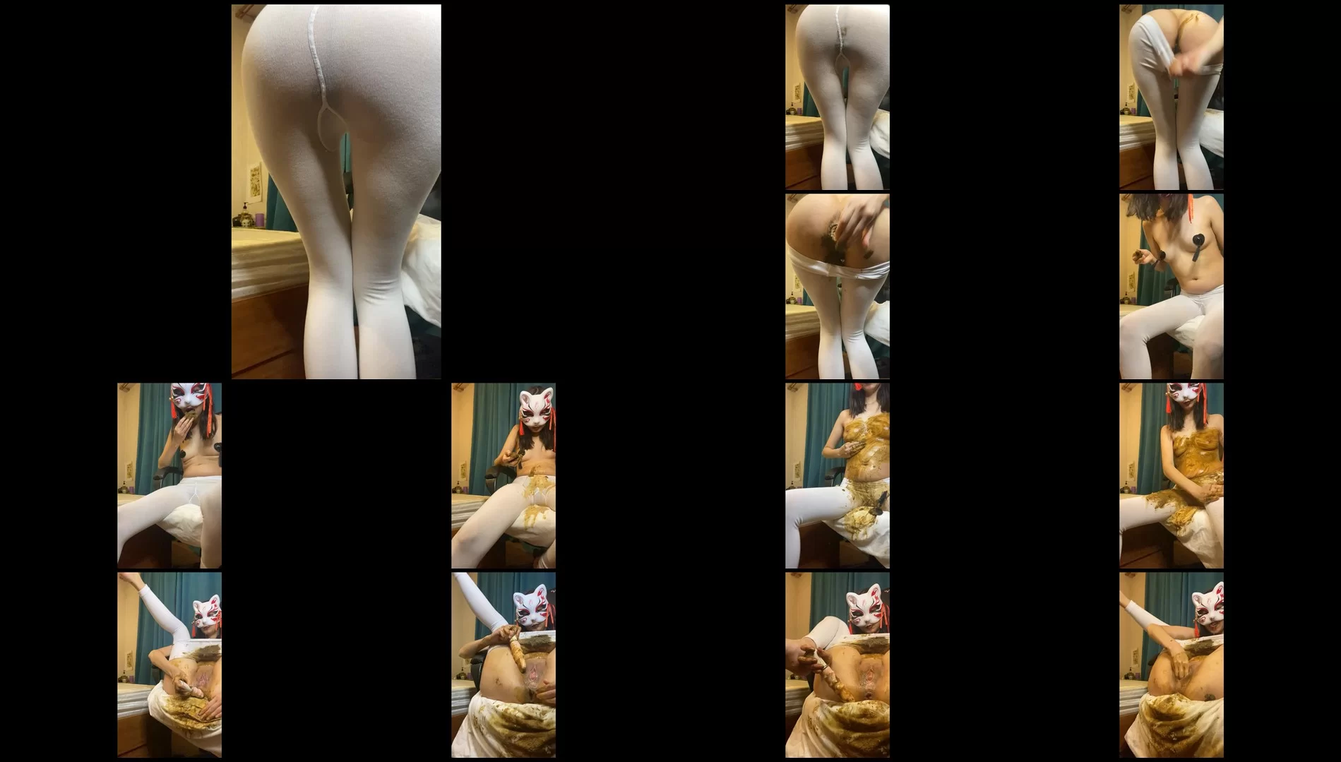 PooGirl – vomiting several times from chewing shit and shit in white pantyhose, fisting