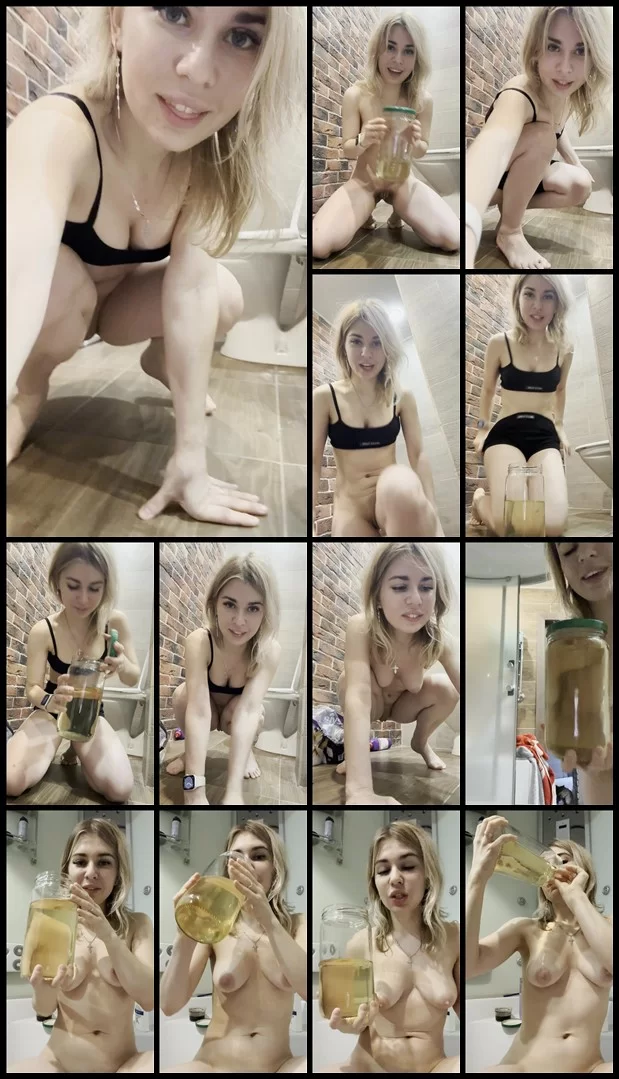 Misty Phoenix – Drinking urine from a jar and pouring it over my head and body